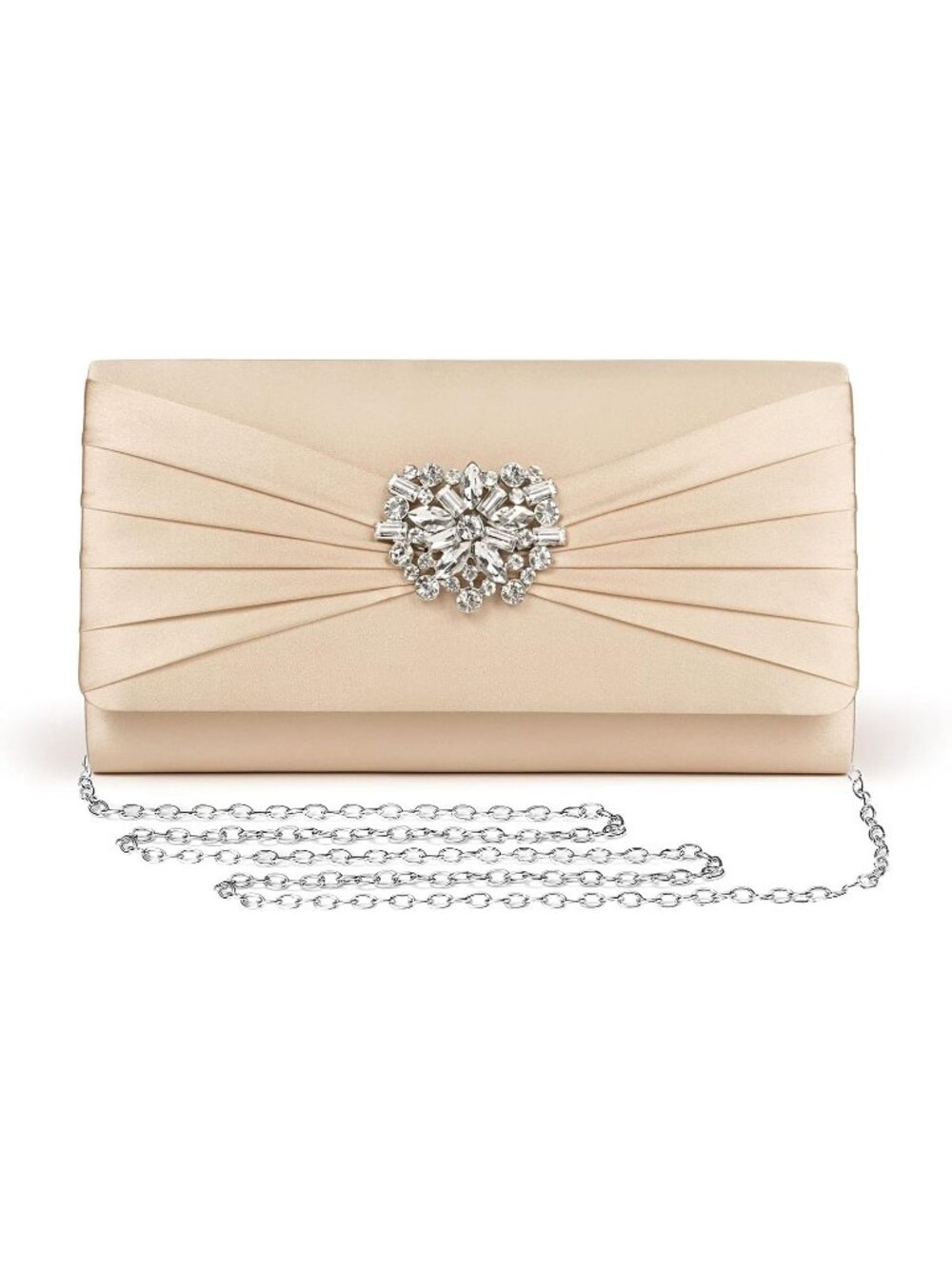 〽️Women's Gold Satin Brooch Rhinestone Clutch Detachable Chain Evening Bags